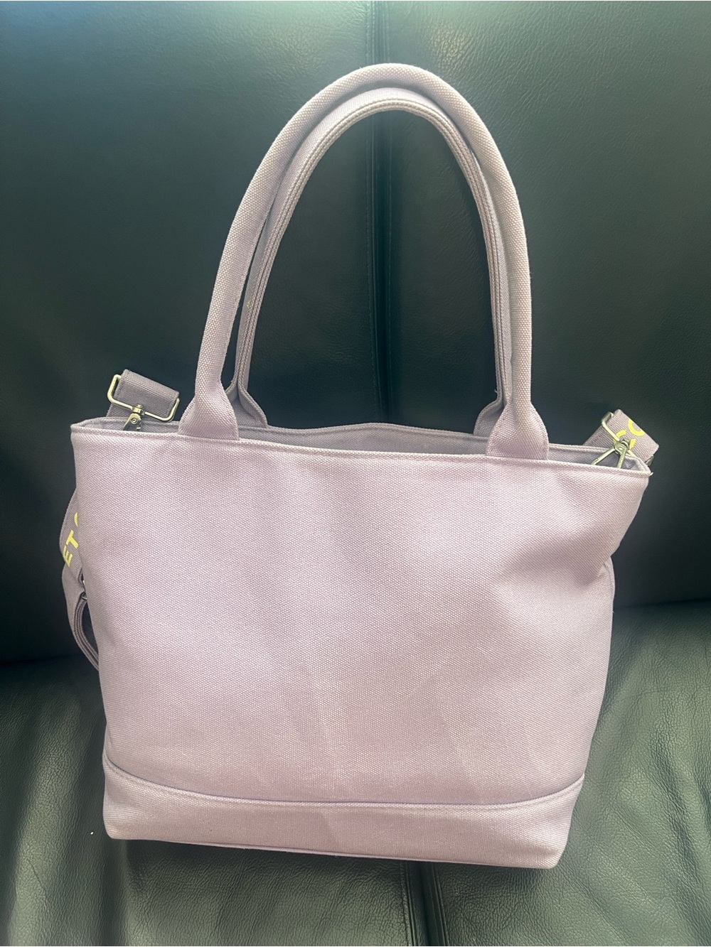Forest Street Lavender Canvas Tote Bag with Yellow Lettering - Picture 4 of 5